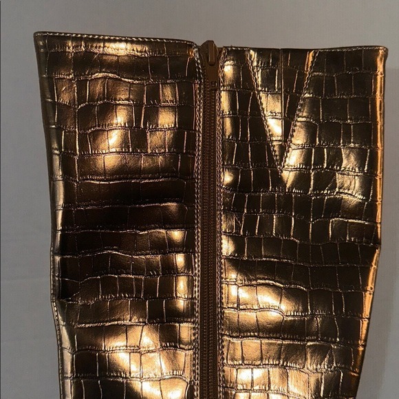 Gold Metallic Crocodile Embossed Platform Stiletto Heel Over The‎ Knee Boots - Picture 4 of 9